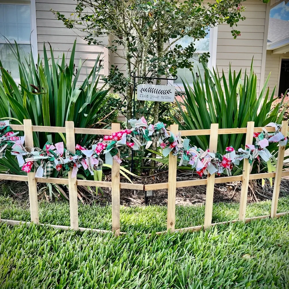 Fabric Christmas Garland - Handmade Item - New - Red, Green, White, Tan